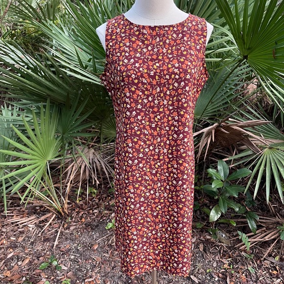 Vintage Dresses & Skirts - Vintage 90s Red Sleeveless Dress Autumn Floral Knee Length NY and Co Size 4